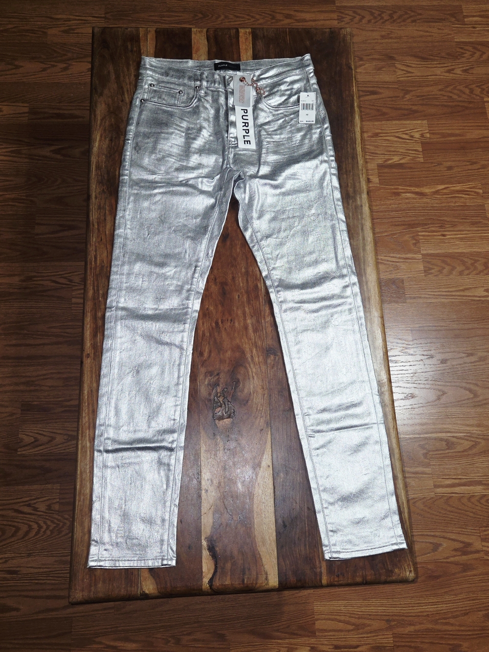 Purple Brand Metallic Monogram Silver Skinny Jeans. Size 30W